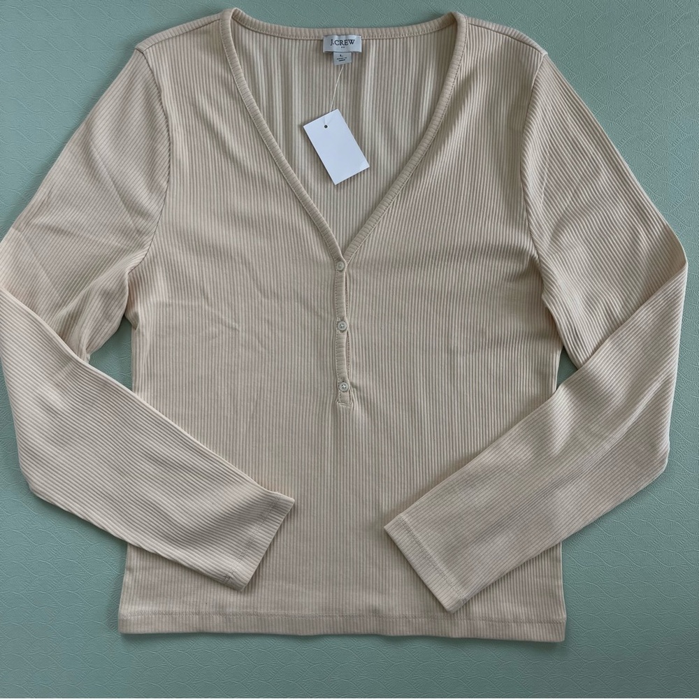J Crew Long-Sleeve Button Henley Caribbean Sand - Picture 2 of 8